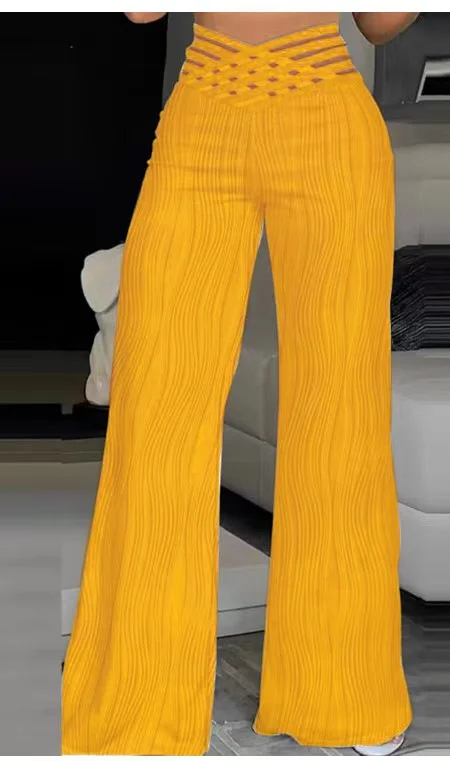 Wongn Wongn Summer Water Ripple High Waist Straight Tube Leisure Wide Leg Hollow Out Foreign Air Muscle Texture Sense Loose Hanging Sense Pants