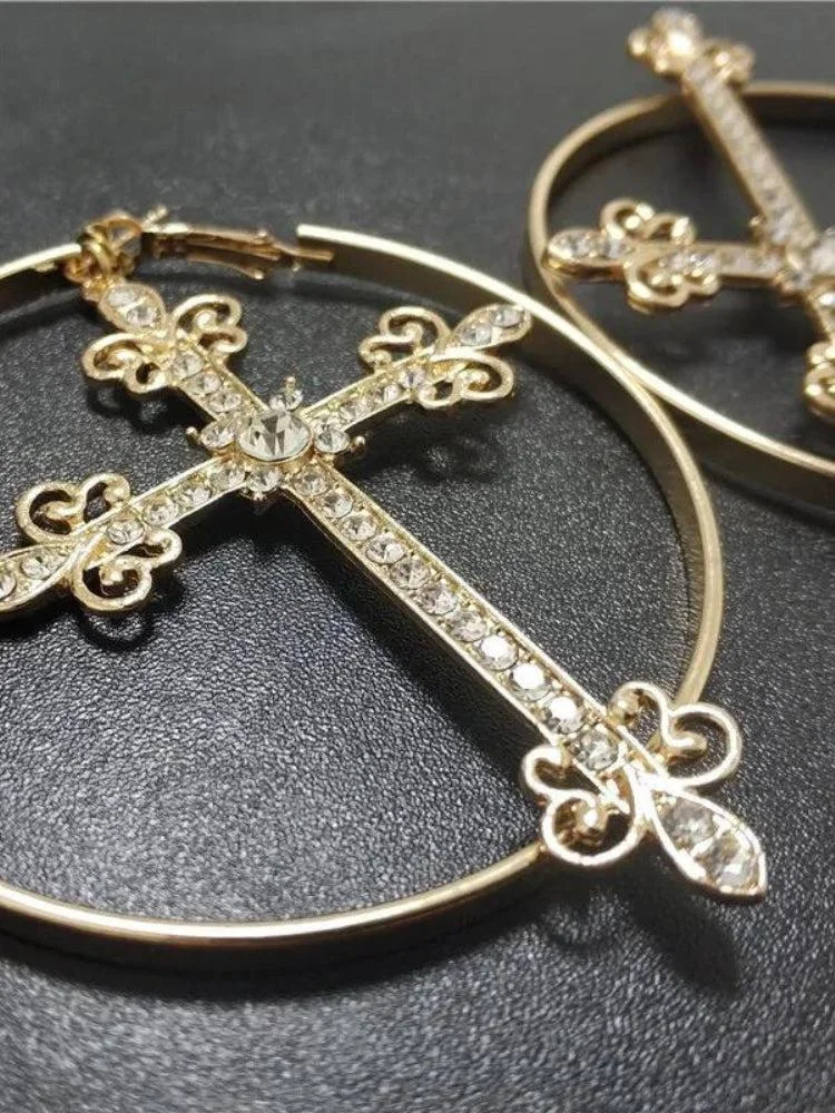 Brownm Cross Hoop Earrings