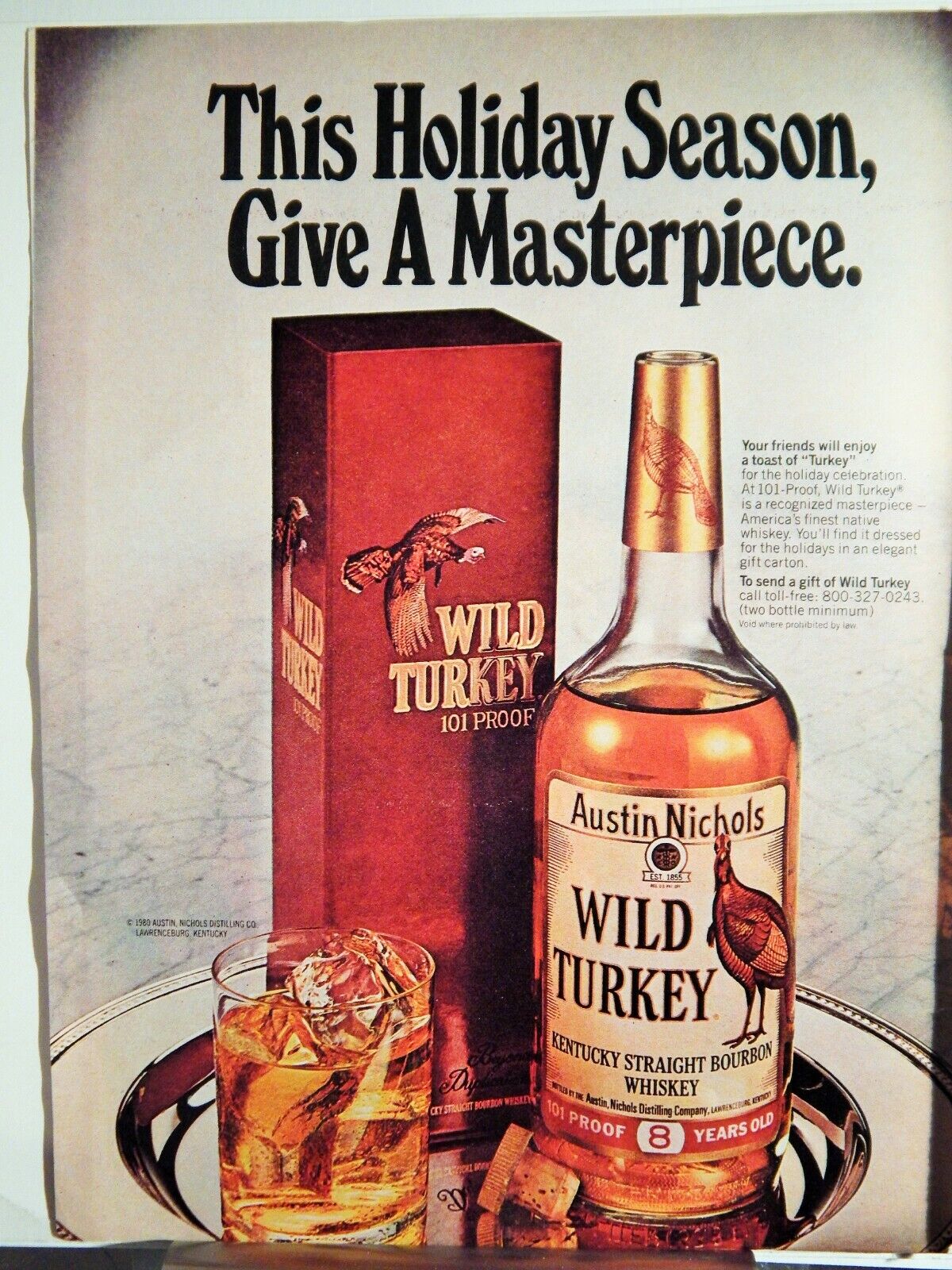 WILD TURKEY KENTUCKY STRAIGHT BOURBON WHISKEY ORIG VTG 1980 Photo Poster painting AD,