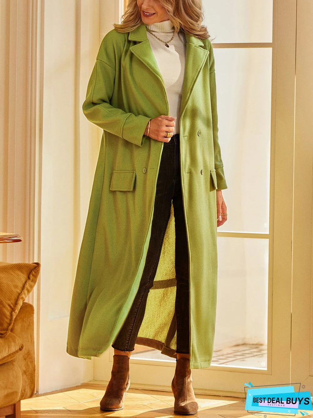 Plain Long Sleeve Buttoned Casual Outwear