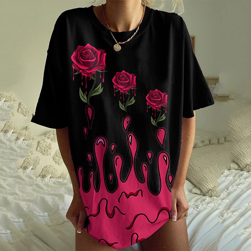 Gothic Black Eyes Print Graphic T Shirts Women 2021 Oversize Vintage Tee Shirt Femme Casual Loose Short Sleeve Tops T-shirts