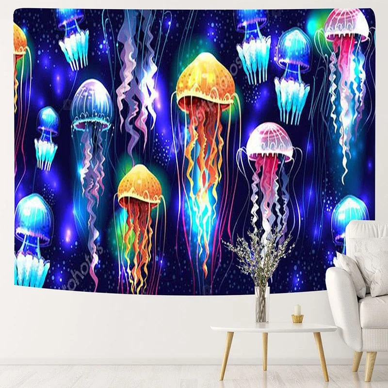 Psychedelic Mushroom Fluorescent Tapestry Hanging Cloth Wall Decor Glow Under Ultraviolet Light Room Aesthetic for Teen Girls