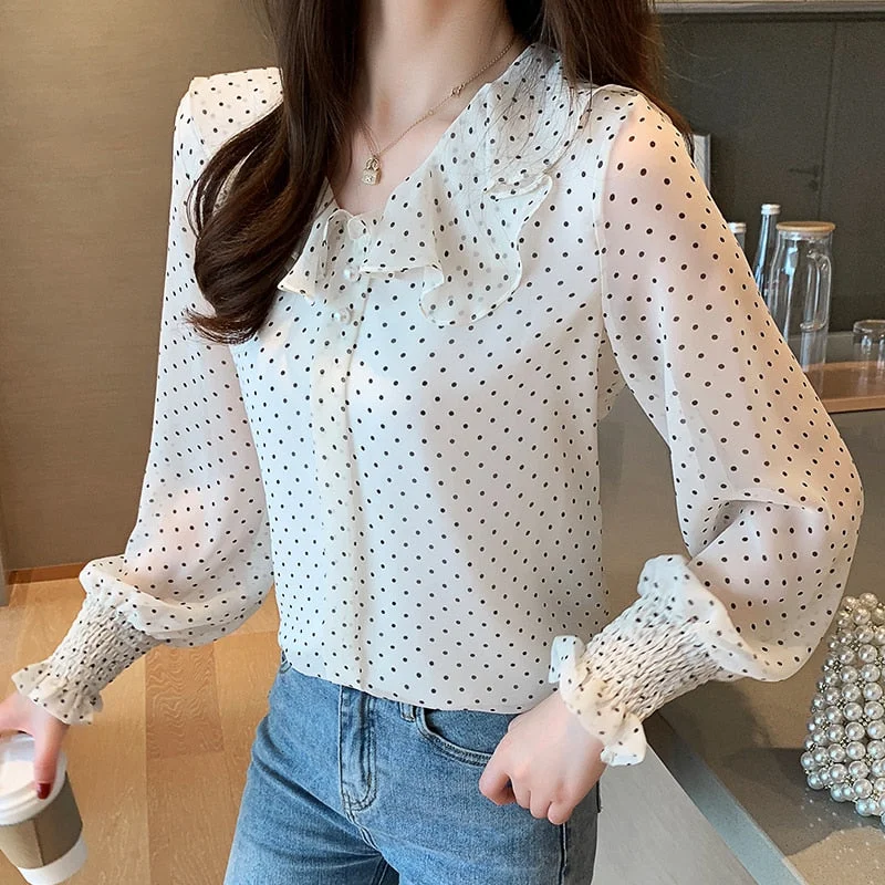 Women Blouses Autumn Tops Office Ladies Chiffon Blouse Long Sleeve Bow Elegant Blusas Mujer De Moda 2021 Red Tops 6179 50