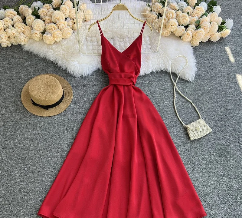 Zingj Zingj Beach Dress Seaside Sexy Backless Holiday Dress Dress Show Thin Satin Halter Dress Female Summer