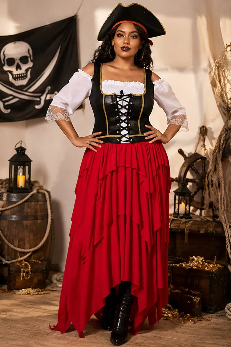 Xpluswear Design Plus Size Halloween Costume Red Cosplay One Shoulder Lace Up Irregular Knitted Midi Dress（Ships 24h） 2024 - Xpluswear