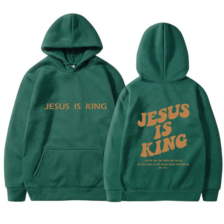 Jesus Is King Hoodie Christian Faith Sweatshirt Jesus Saves Pullover Tops Streetwear at Hiphopee