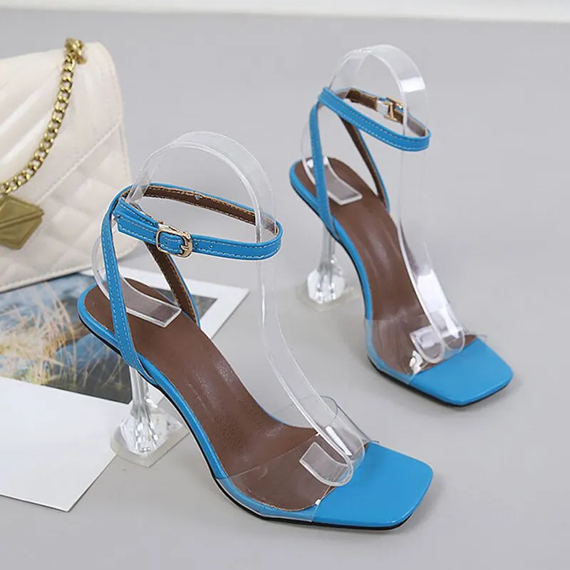 Women Transparent High Heels Sandles Ladies Bling Ankle Buckle Strap PVC Summer Shoes Woman Fashion Female Sandals Plus Size