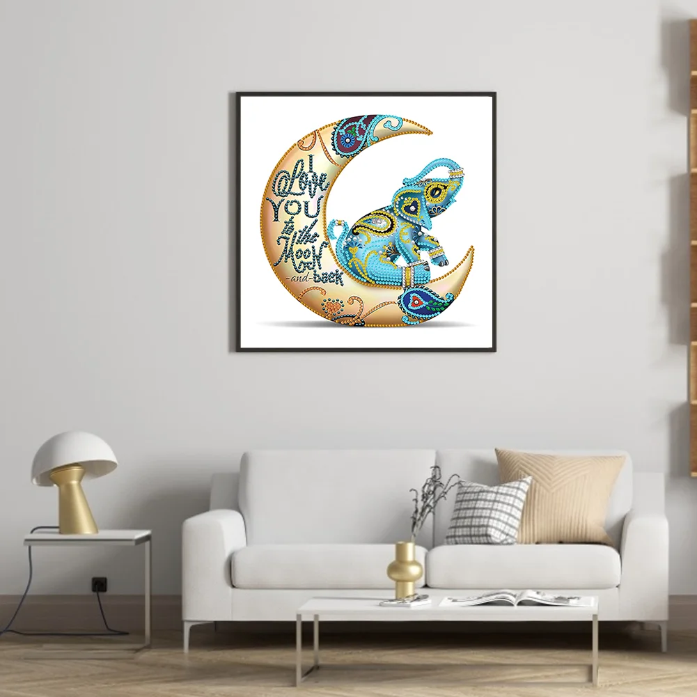 Diamond Painting - Partial Special Shaped Drill - Moon Elephant(30*30cm)