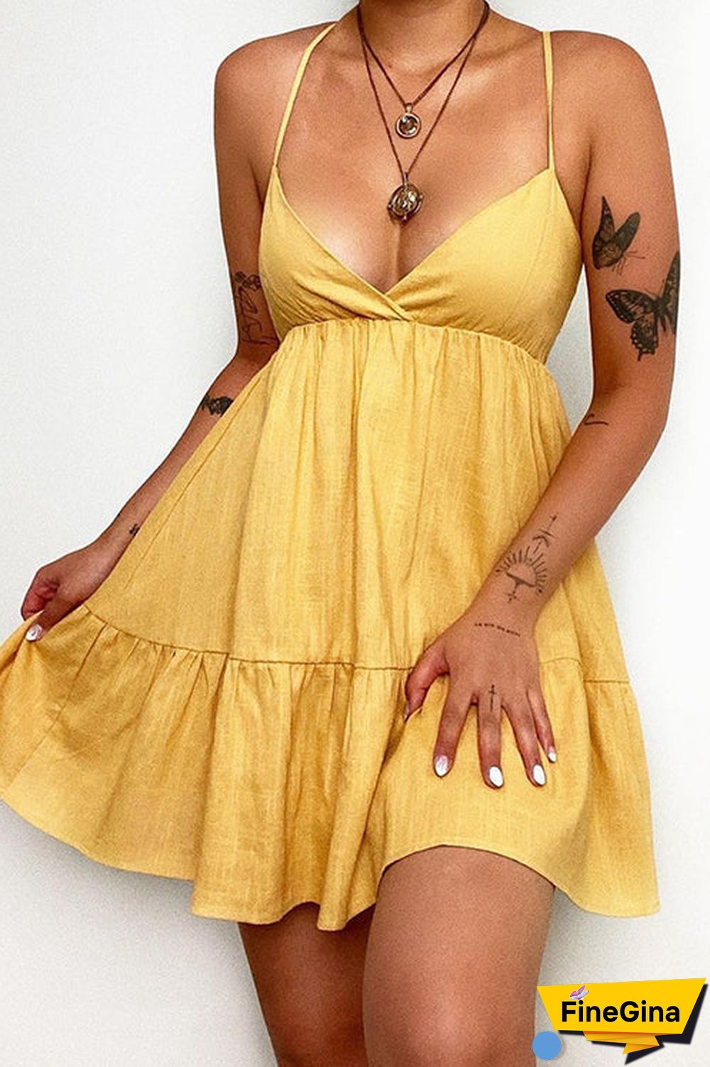 V Neck Backless Slip Mini Dress