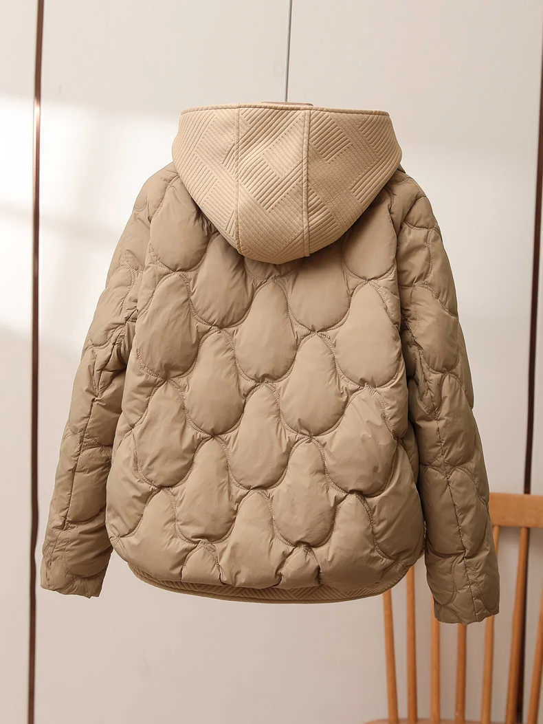 Woherb Fake Two Knitted Splicing Down Jacket Female 2024 Winter New Korean Version Fashion High-End Hooded White Duck Down Coat-Outfit Ideas