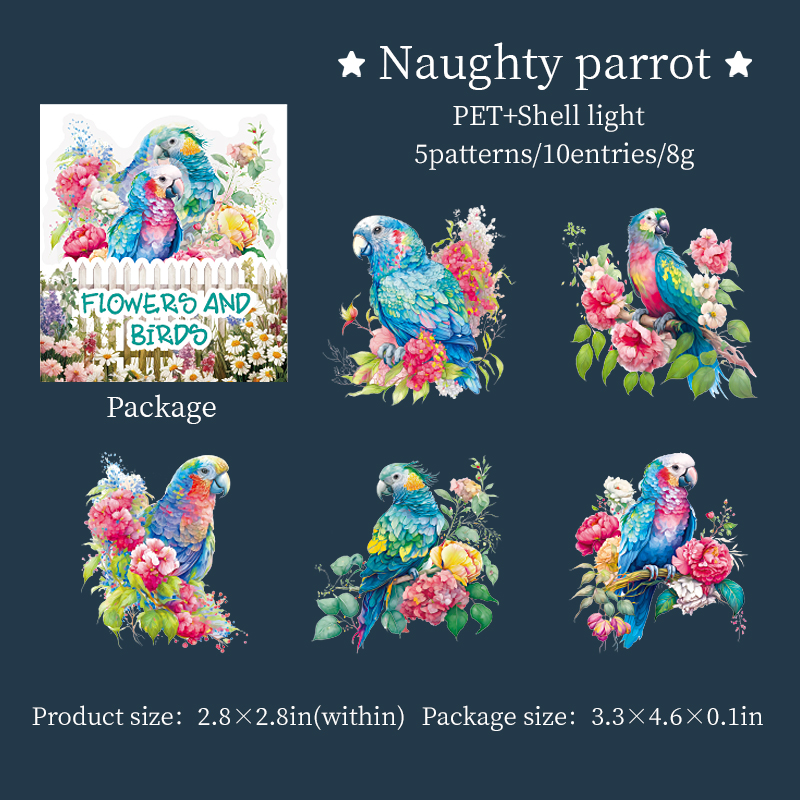 Journalsay 10 Sheets Flower and Birds Series Landscaping PET Sticker 