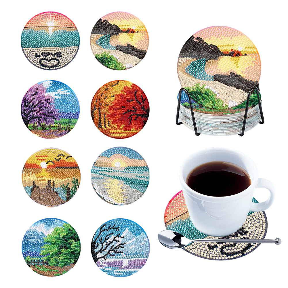 DIY Sunrise-8Pcs Diamond painting coaster