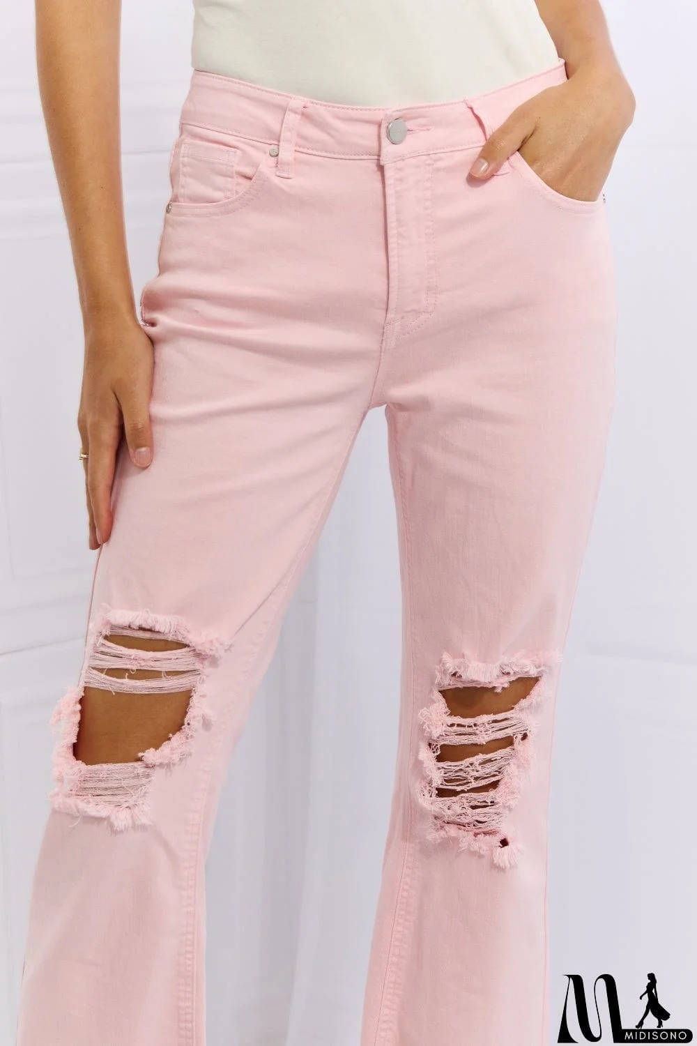 MidiSono - RISEN Miley Full Size Distressed Ankle Flare Jeans