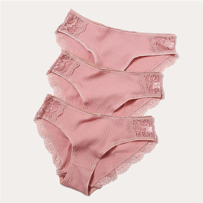 3PCS/Set 6 Color Women Panties Cotton Lace Briefs Solid Color for Female Striped Sexy Cotton Underwear Lingerie Low Waist Flower