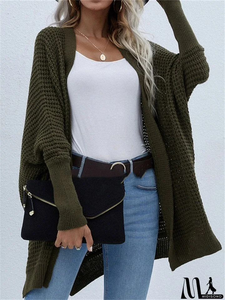 MidiSono - Women's Temperament Comfy Loose Solid Color Cardigan Sweater