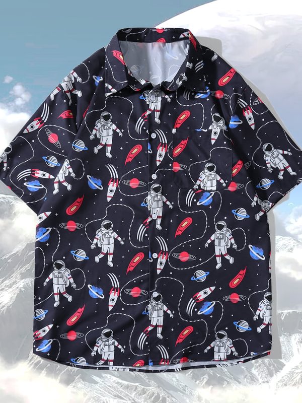Space Astronaut Printed Men's Beach Shirt in  mildstyles