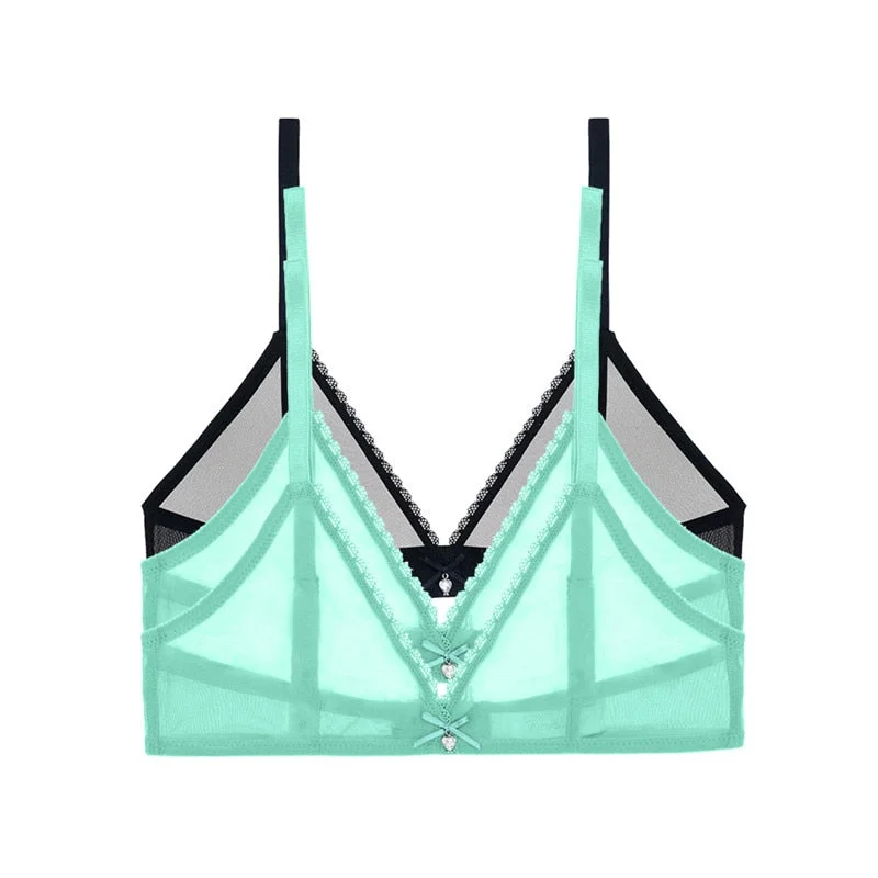 Varsbaby Sexy French Ultra-Thin Mesh Lingerie Lemon Yellow Mint Green Underwear Summer Breathable Bra Combination 3 PCS /Lot