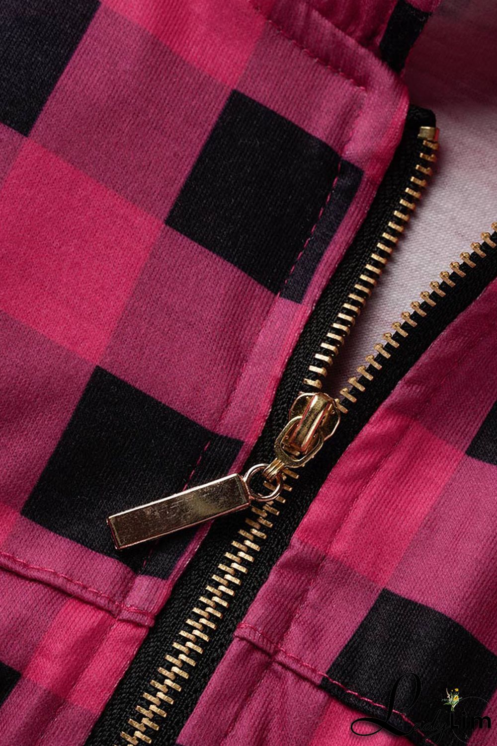 Black Casual Plaid Print Zipper Collar Straight Plus Size Dresses