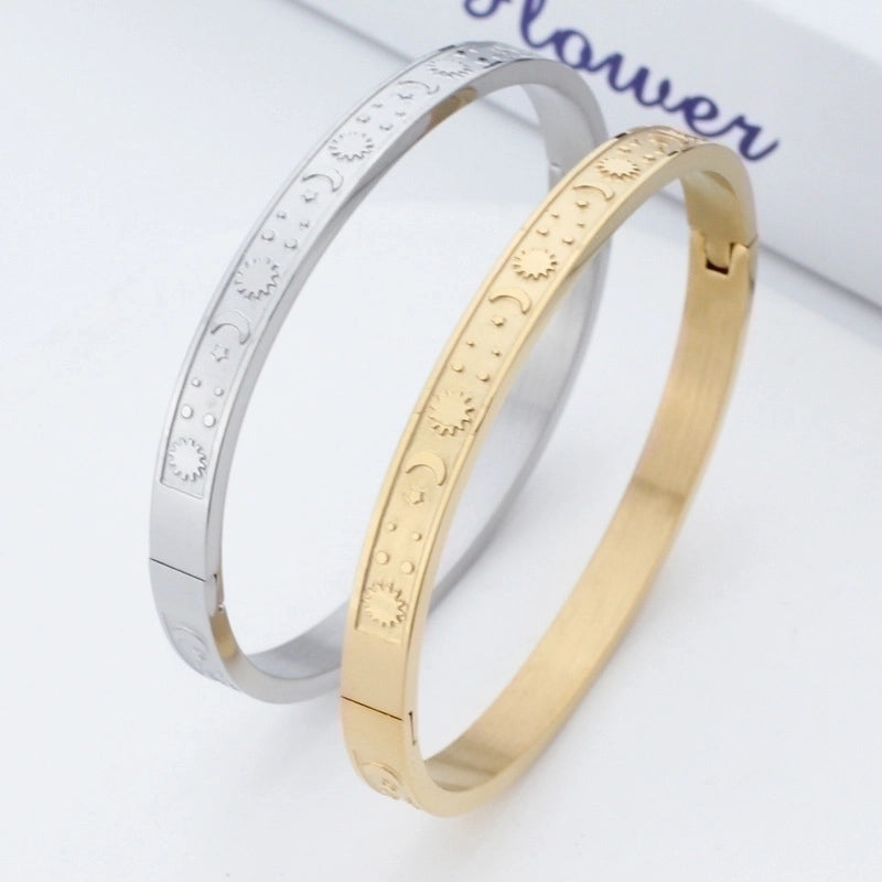 Stainless Steel 18K Gold Plated Rose Gold Plated Tropical Minimalist Roman Style Star Moon Bangle
