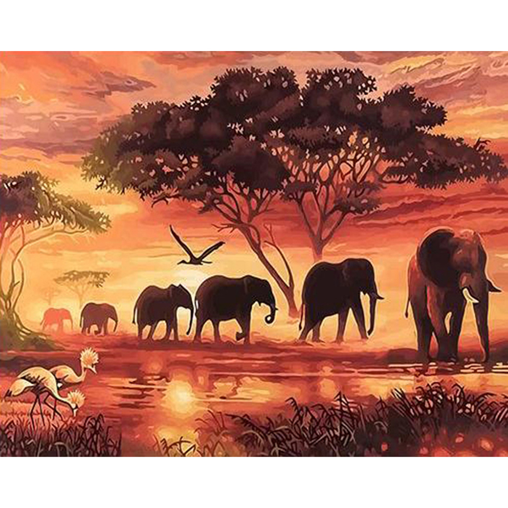 

Sunset Elephant - Round Drill Diamond Painting - 40*30CM, 501 Original