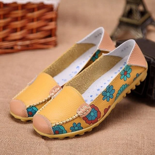 Women Genuine Leather Flats Casual Round Toe Slip On Loafers Shoes