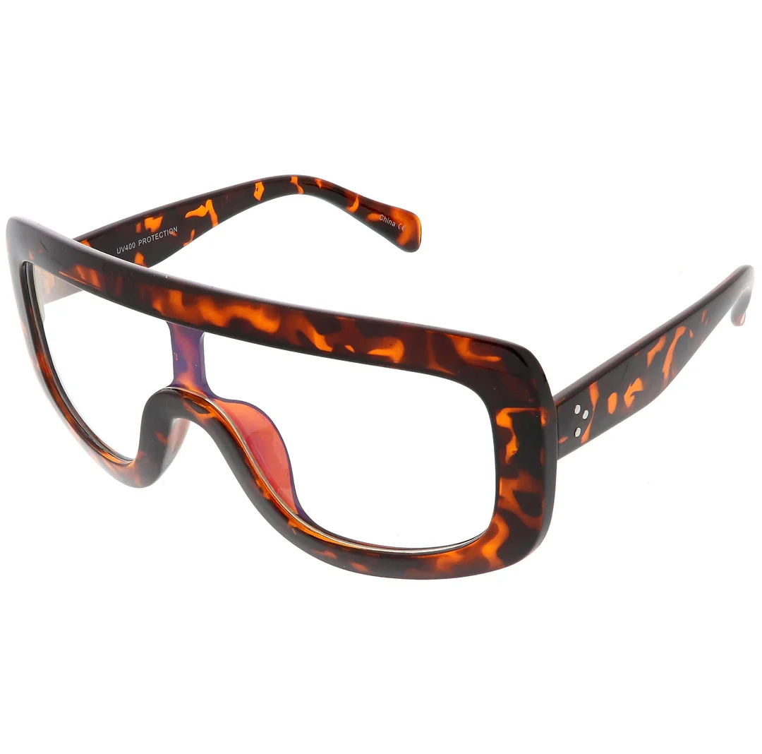 Oversize Bold Flat Top Rectangle Eyeglasse Wide Arms Clear Lens 65mm