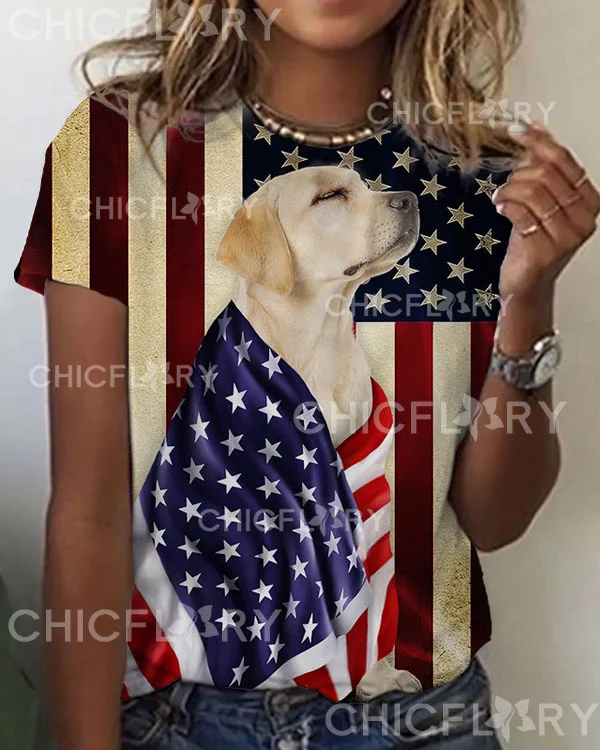 Women's Yellow Labrador Retriever American Patriot Flag Top