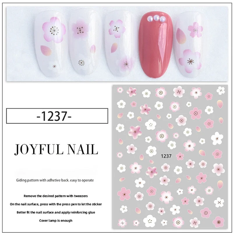 Beautizon Cute Image Flowers Leaves Cactus Nail Sticker 3D Engraved Nail Art Decorations Nail Decals Design