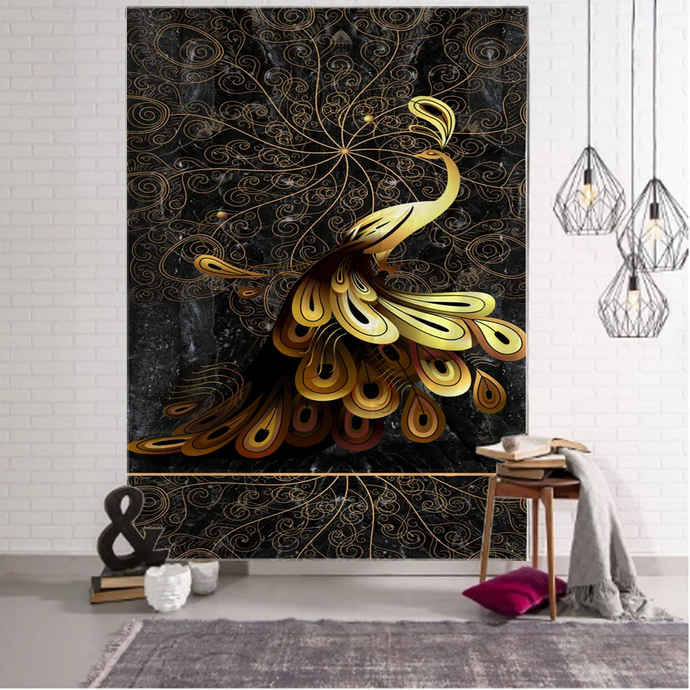 Sdrawing Forest Bird Peacock Couple Tapestry Home Bedroom Living Room Background Wall Decoration