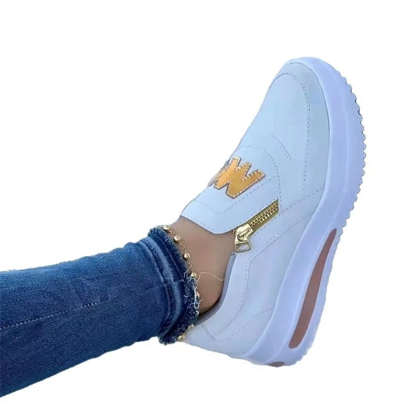 Yyvonne New Large-Size Sports Single Shoe Pine Cake Flat Side Zipper Color Casual Sports Shoes