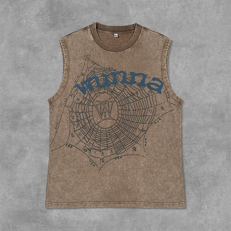 Spider Worldwide X Gunna Wunna Graphics Acid Washed Sleeveless Tank Top SOPULA