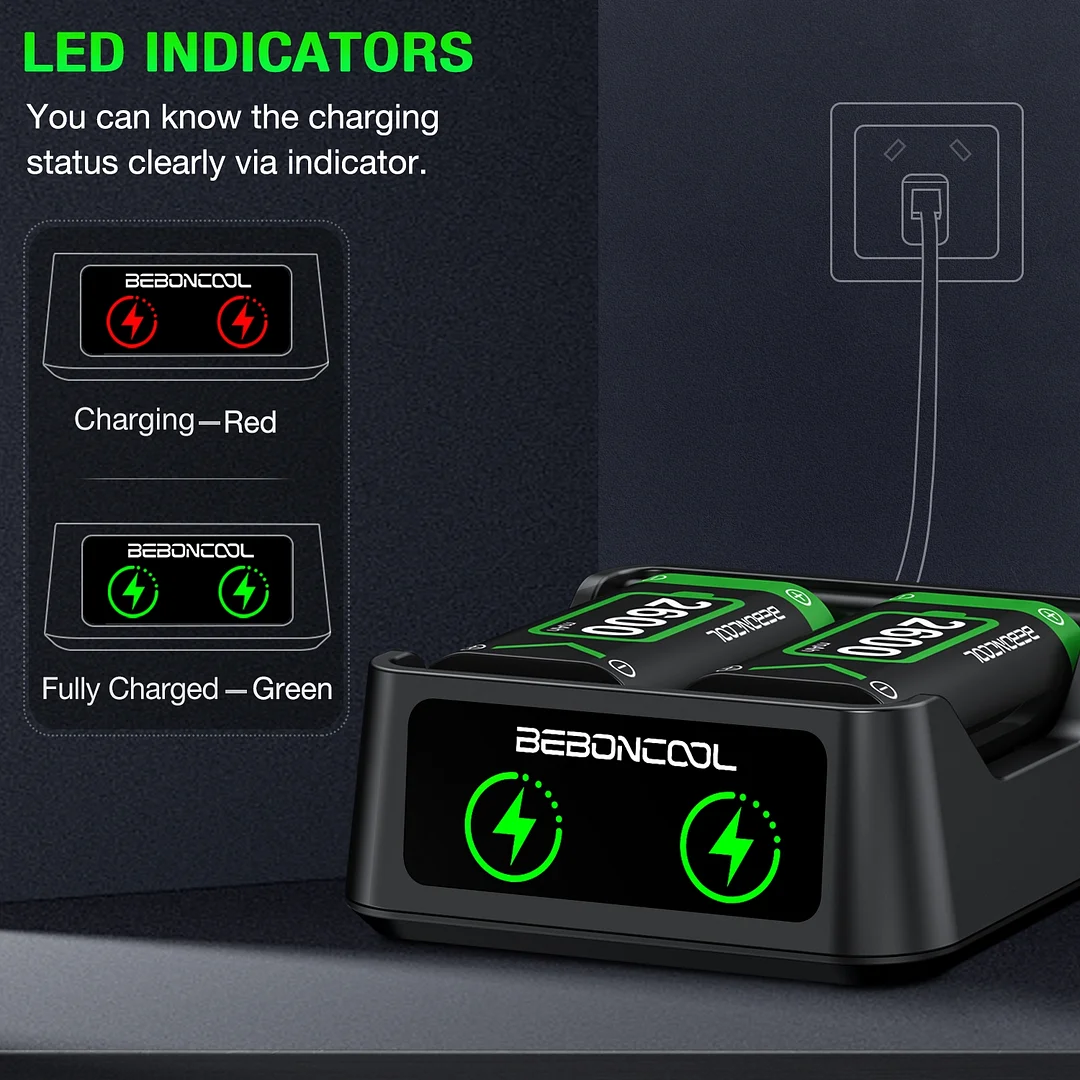Dinofire 2 x2600mAh Rechargeable Battery Pack For Xbox Series X/S/Xbox One S/X Controlle Battery For Xbox One + USB Quick Battery Charger