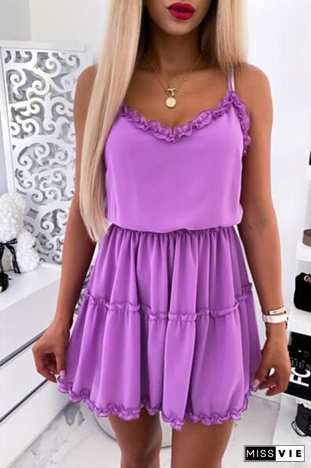Fashion Sweet Solid Sleeveless Dress