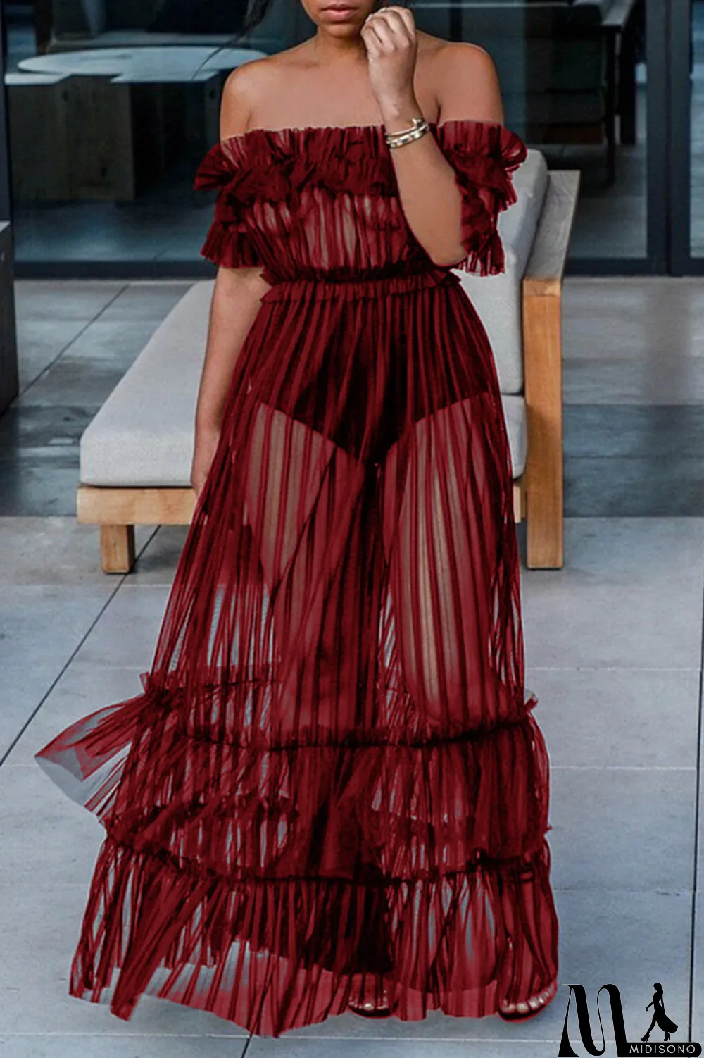 MidiSono - White Sexy Solid Split Joint U Neck Cake Skirt Dresses