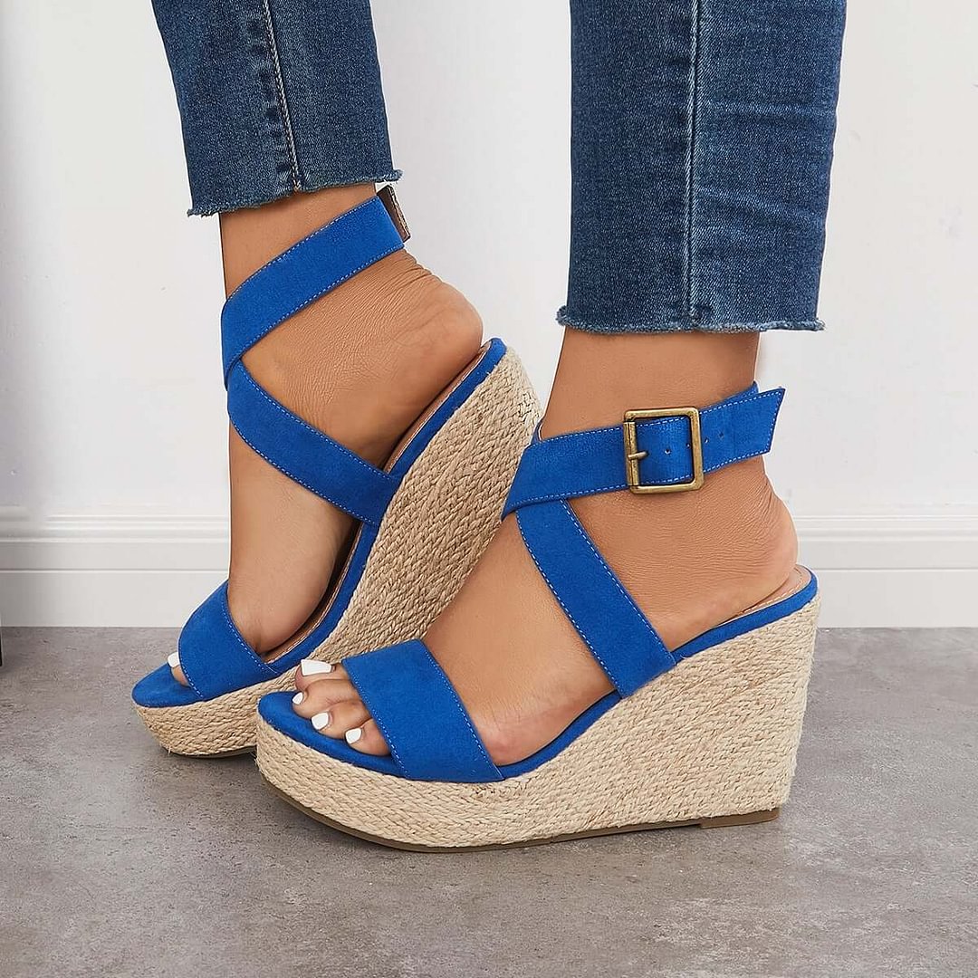Suisecloths Criss-Cross Ankle Strap Espadrille Wedge Platform Sandals