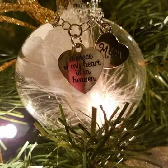 Memorial Christmas Ornaments Feather Ball - A Piece of My Heart Is In  Heaven Memorial Ornament