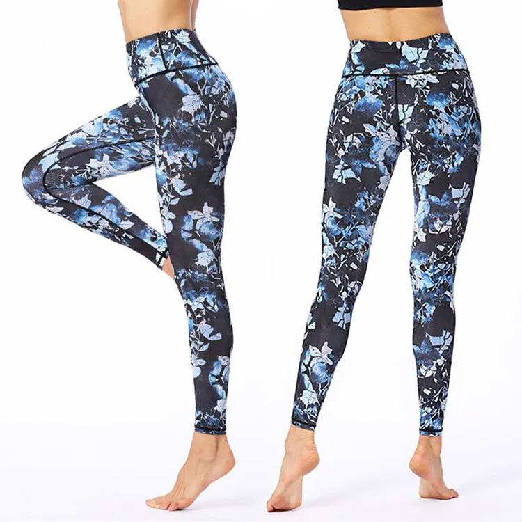 Simple Leaves Print Sports Fitness Leggings Women's Yoga Pants