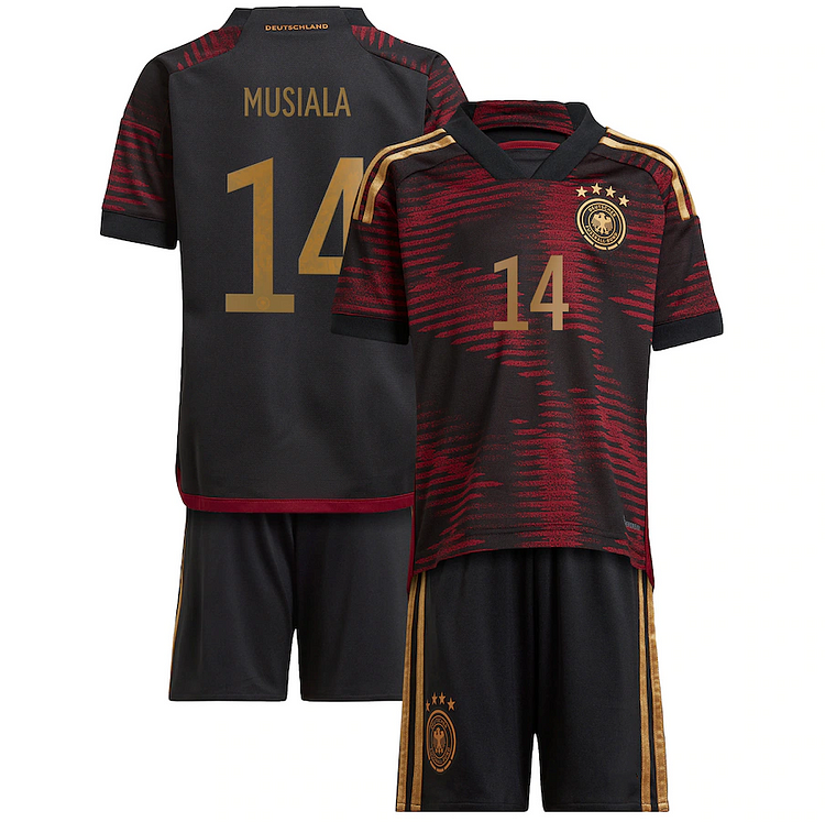 Deutschland DFB Mini-Kit Jamal Musiala 14 Auswärtstrikot Kinder WM 2022