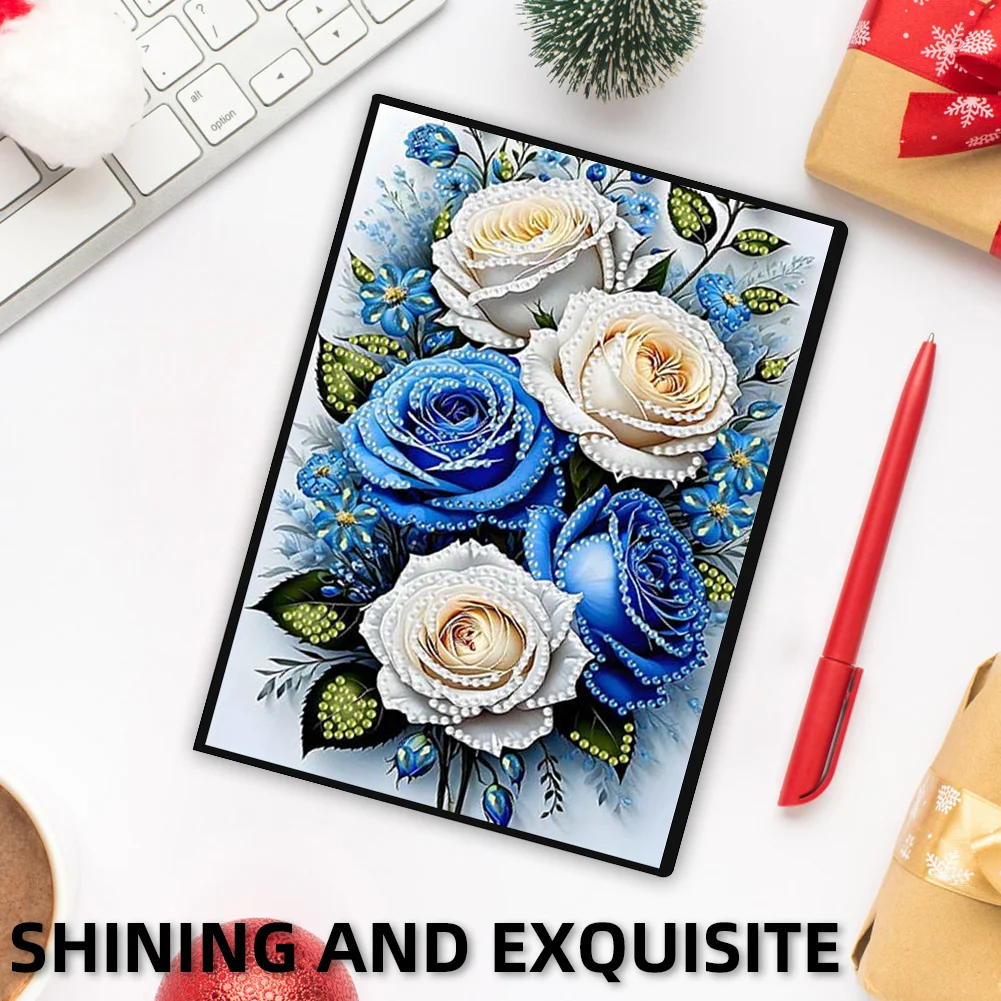Roses 5D DIY Diamond Art Painting Notebook Kit (50 Pages A5 No Lines) Rhinestone Art Painting Notebook Kit for Adults Beginners Holiday Birthday Gift