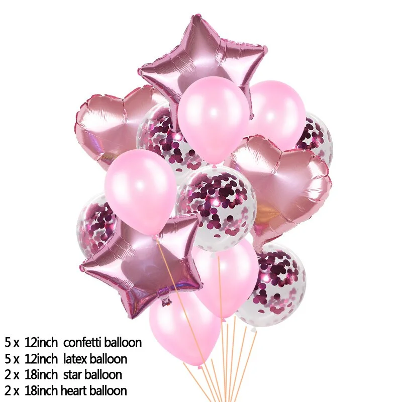 14pcs Rose Gold Confetti Latex Balloons Set Star Heart Shape Foil Balloon Birthday Party Decoration Wedding Inflatable Air Ball
