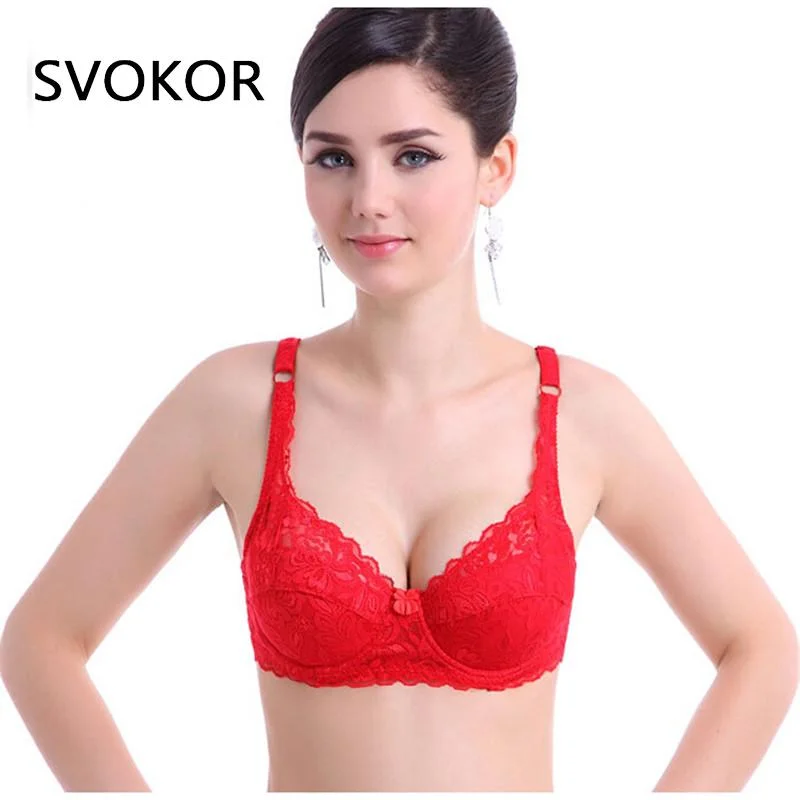 SVOKOR Women Bras Fashion Casual Sexy V-neck Solid Color Chest Pad Lace Sling Nylon Breathable Elasticity Comfortable Women Bras