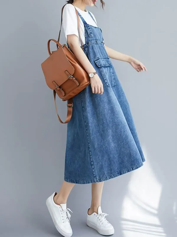 Distressed Sleeveless Strap Drnim Dress