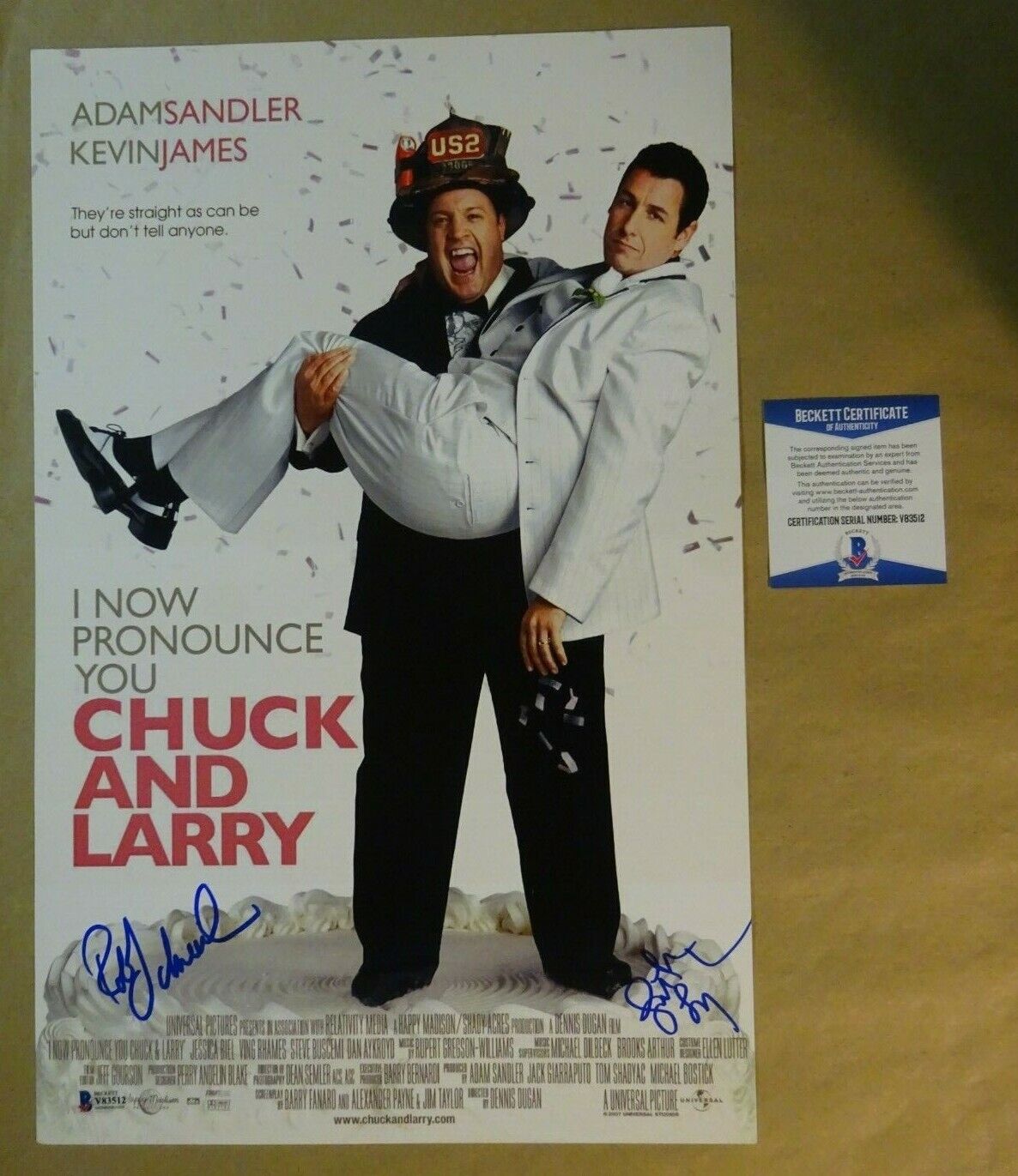 Signed ROB SCHNEIDER JONATHAN LOUGHRAN Chuck & Larry 11x17