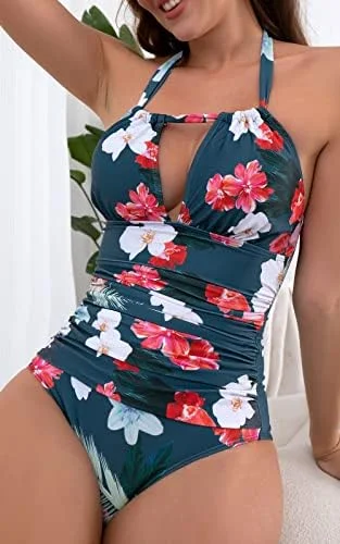 V Neck One Piece Tummy Control Swimsuits