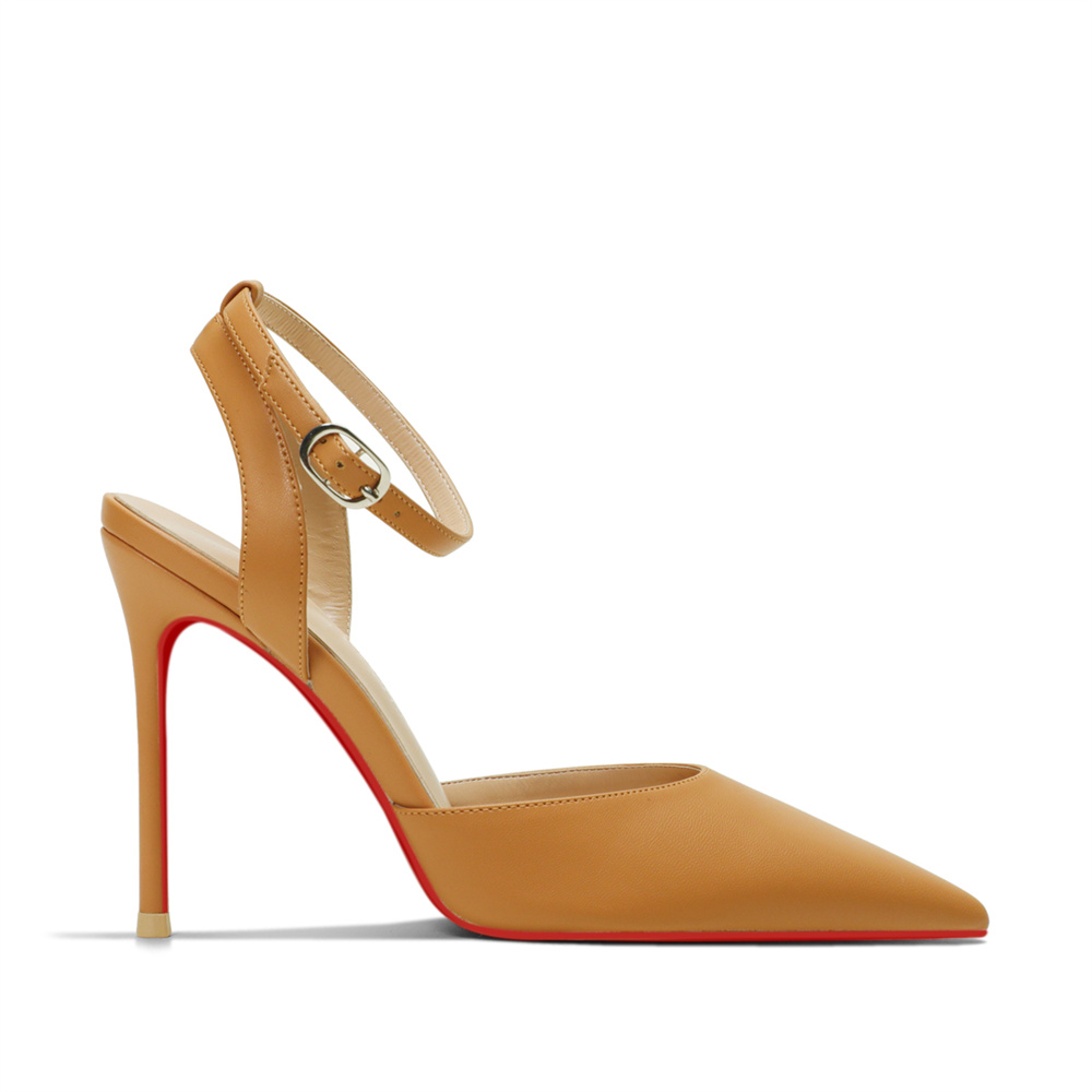 100mm Women's Slingback Ankle Buckle Pointed Toe Red Bottom Wedding High Heels-MERUMOTE