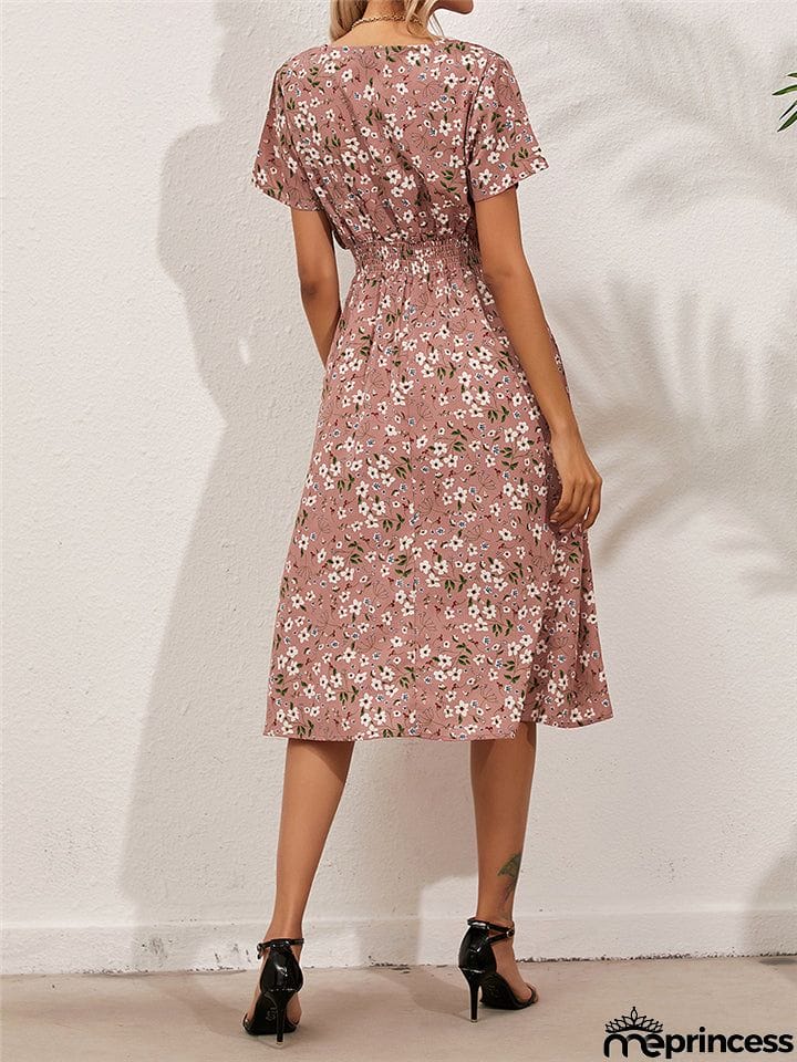 Summer Floral Printed Short Sleeve Dresses