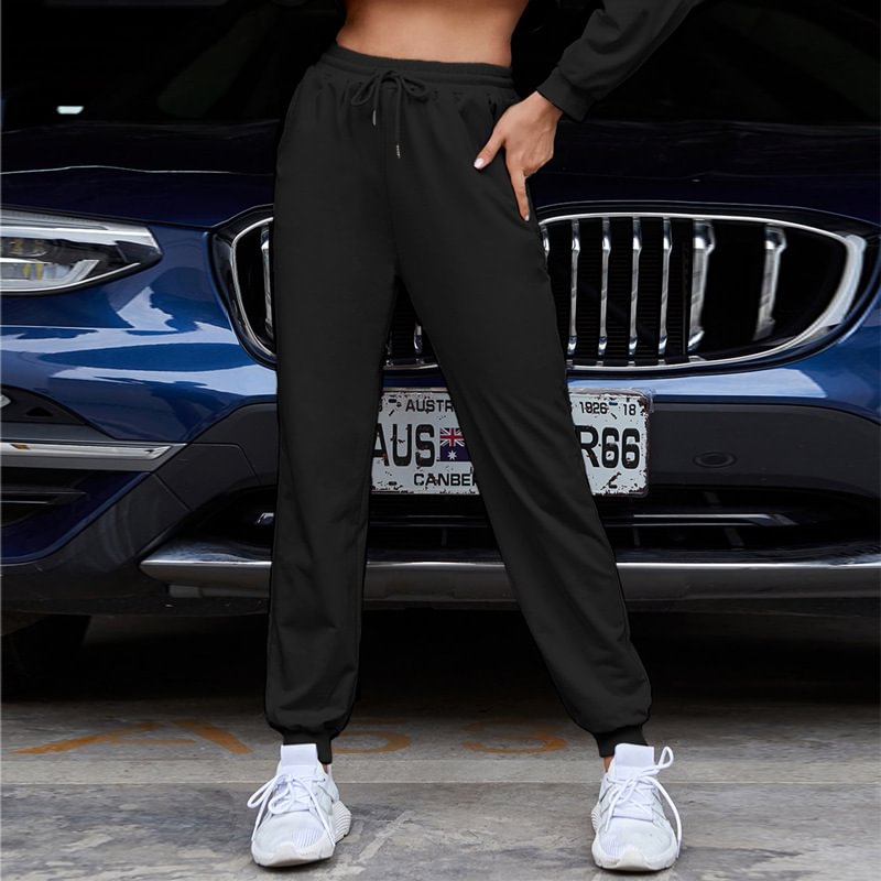 Sweatpants Casual Elastic Lace Solid Color Trousers Sports Female