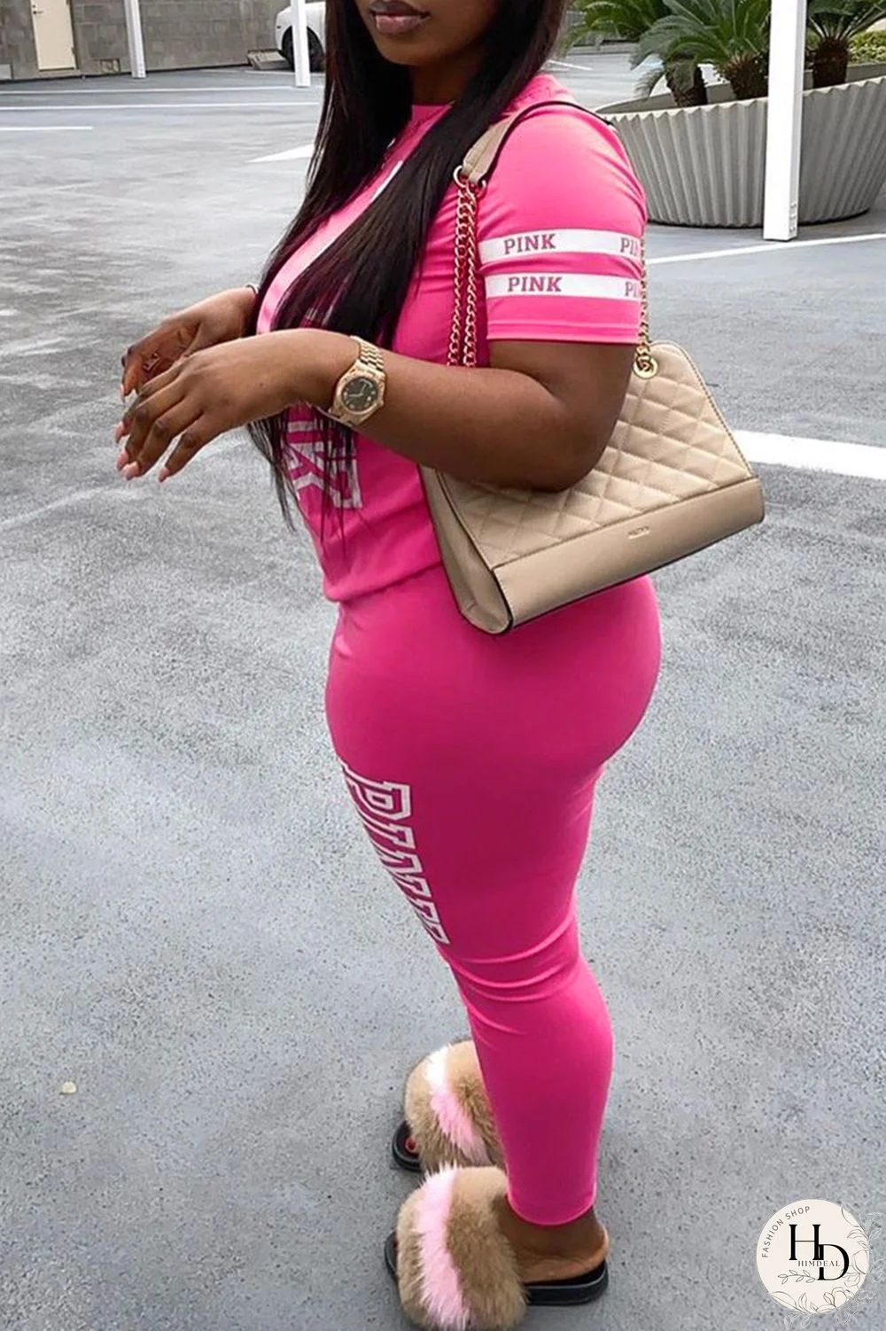 Yellow Fashion Casual Letter Print Basic O Neck Plus Size Two Pieces