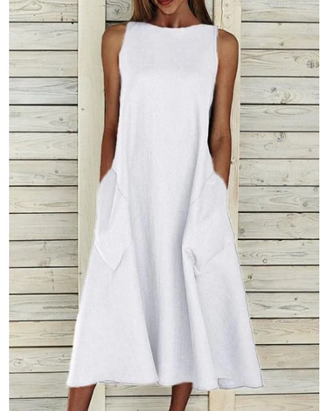 Women's A-Line Dress Midi Dress - Sleeveless Pocket Summer Basic Hot Holiday White Blue Yellow Gray S M L XL XXL