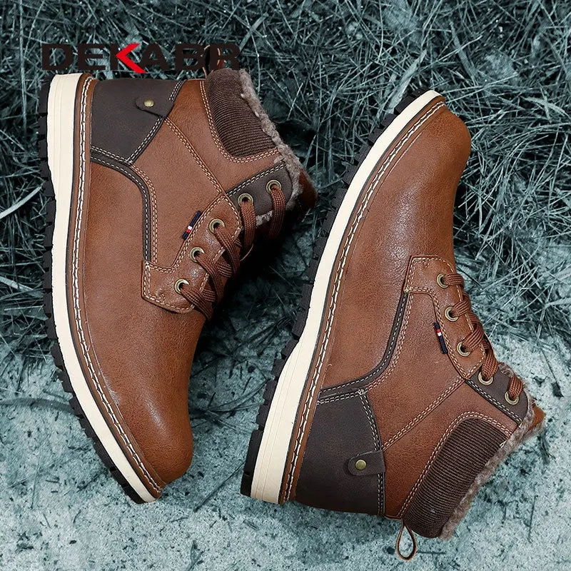 DEKABR Winter Genuine Leather Ankle Boots High Top Men Casual Shoes Non-slip Super Warm Snow Boots High Quality Fashion Footwear